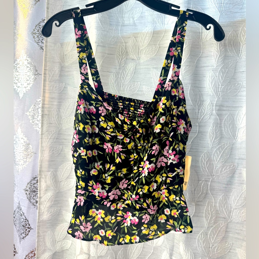 Bar III Black and Yellow Ruched Camisole Crop Top